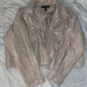 FOREVER 21 CROP LEATHER BLAZER IN BLUSH